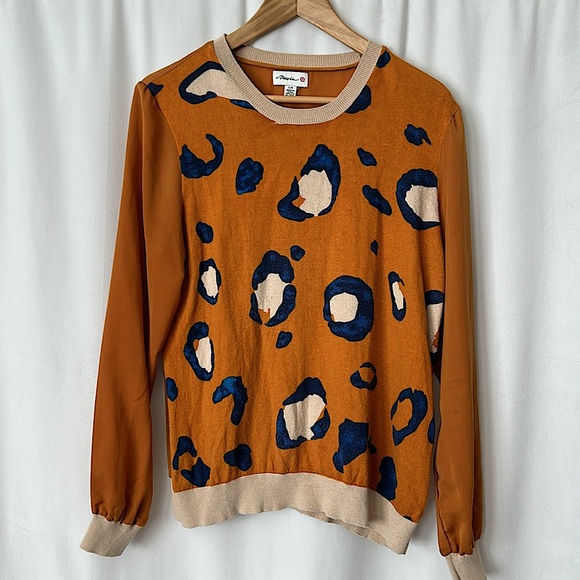 3.1 Phillip Lim Target Mustard Yellow Leopard Print Sweater Shirt Top **Sz L** - Picture 3 of 8